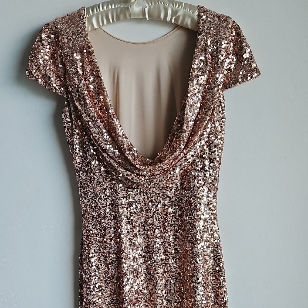 Badgley Mischka Rose Gold Sequin Backless Dress